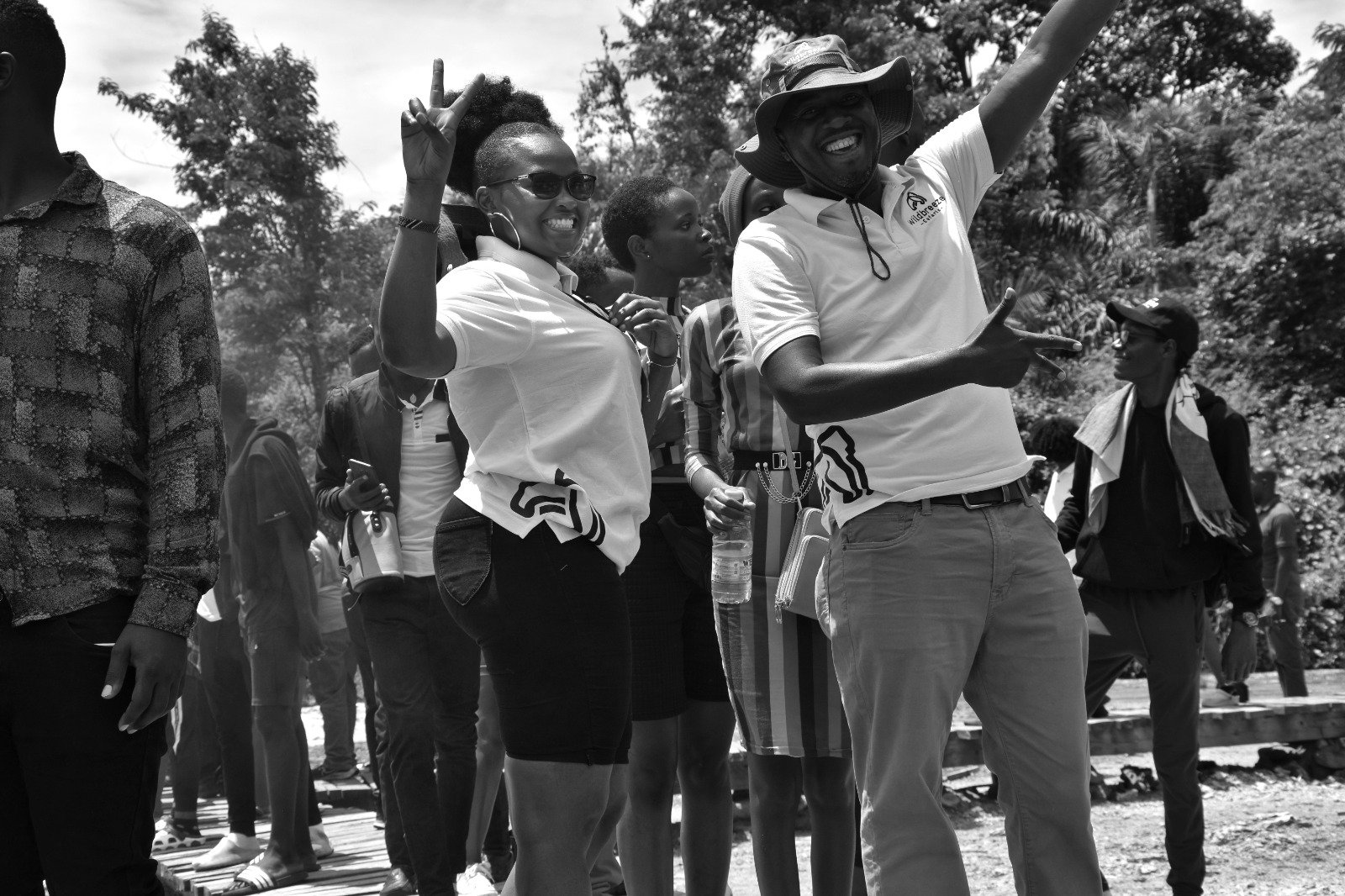 Team preparing clients for safari